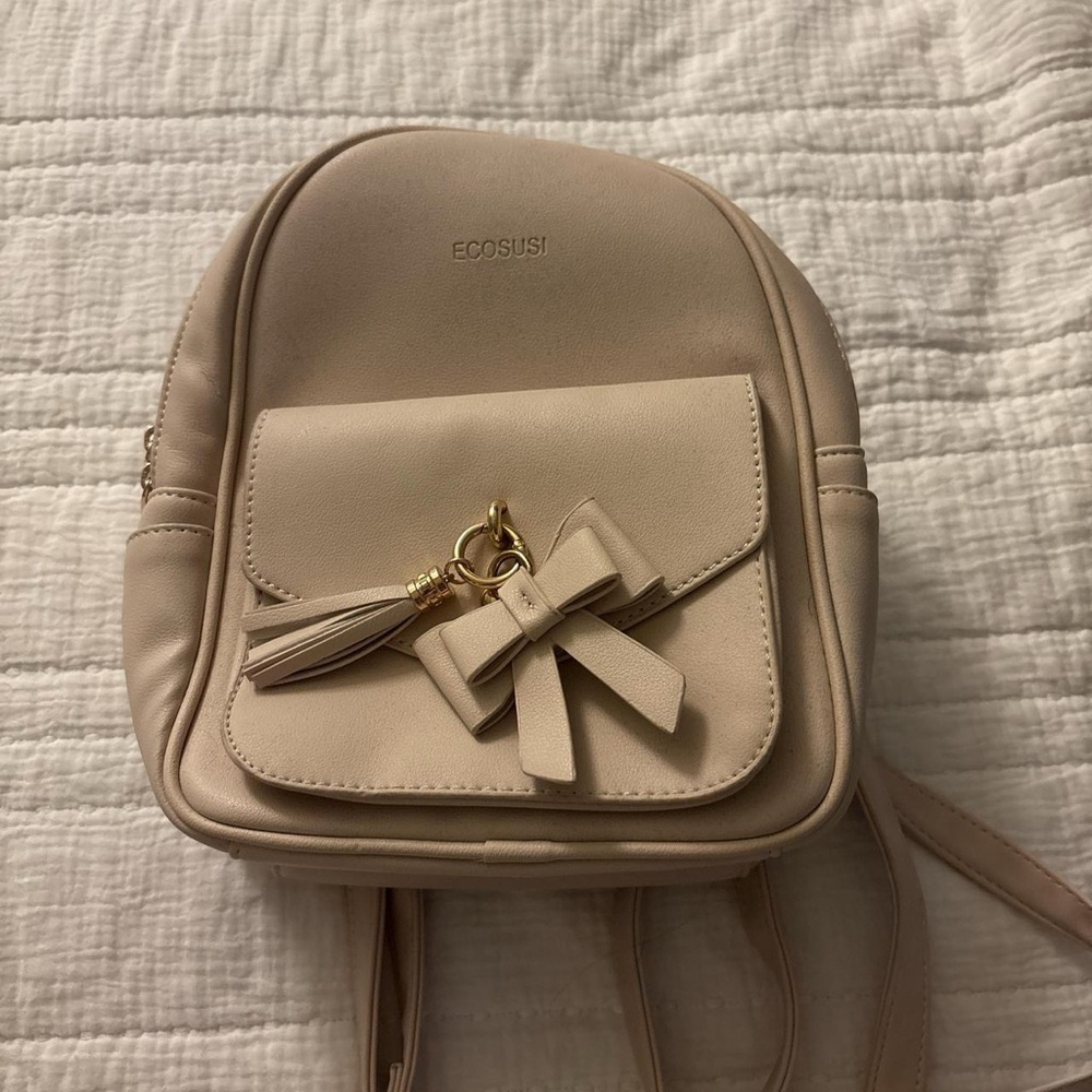 Cream Backpack with Bow Accent